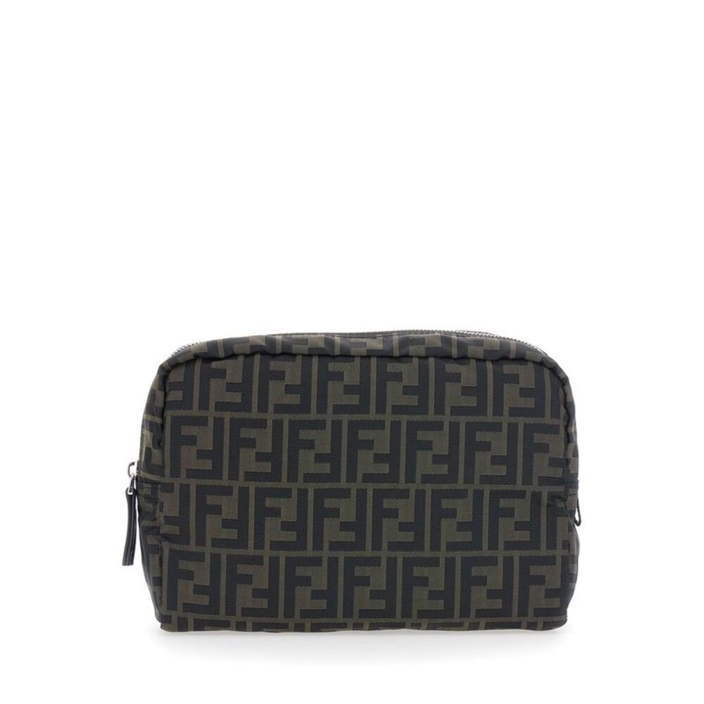 Fendi Men Brown Pouch With Zip Closure In Ff Canvas For Men